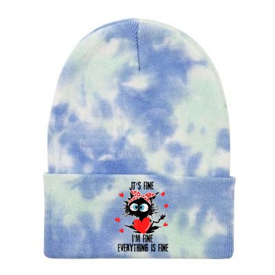 Cat It's Fine I'm Fine Everything Is Fine Valentines Day Tie Dye 12in Knit Beanie