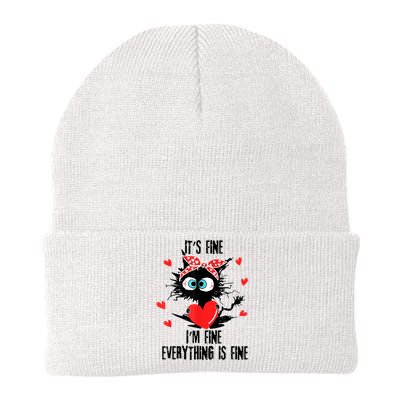 Cat It's Fine I'm Fine Everything Is Fine Valentines Day Knit Cap Winter Beanie