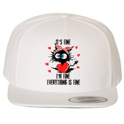 Cat It's Fine I'm Fine Everything Is Fine Valentines Day Wool Snapback Cap