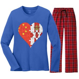 Chinese Irish Flag Heart Great Gift Women's Long Sleeve Flannel Pajama Set 