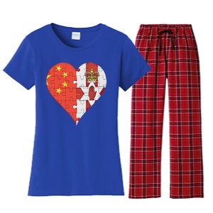 Chinese Irish Flag Heart Great Gift Women's Flannel Pajama Set