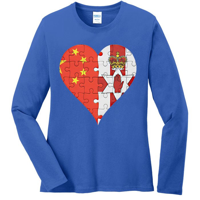 Chinese Irish Flag Heart Great Gift Ladies Long Sleeve Shirt