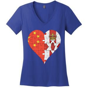 Chinese Irish Flag Heart Great Gift Women's V-Neck T-Shirt