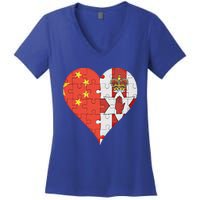 Chinese Irish Flag Heart Great Gift Women's V-Neck T-Shirt