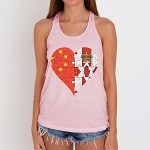 Chinese Irish Flag Heart Great Gift Women's Knotted Racerback Tank