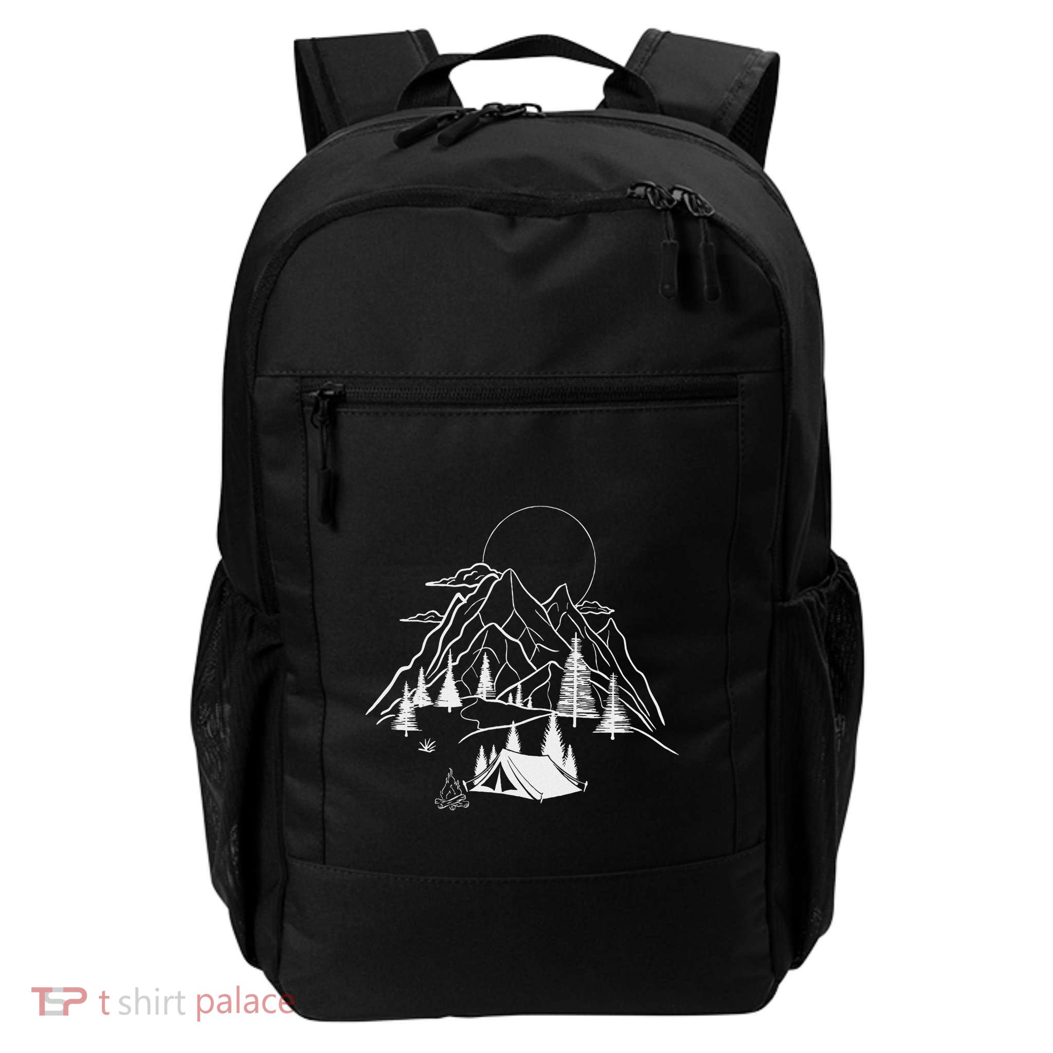 Camping In Forests & Mountains Graphic For Campers Hikers Daily Commute Backpack