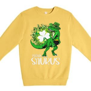 Clover Irish Flag Coins St Patricks Day Lucky Saurus Premium Crewneck Sweatshirt