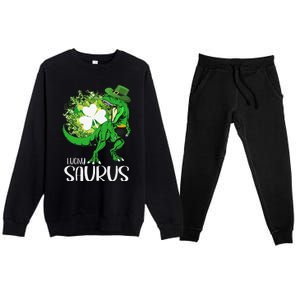 Clover Irish Flag Coins St Patricks Day Lucky Saurus Premium Crewneck Sweatsuit Set