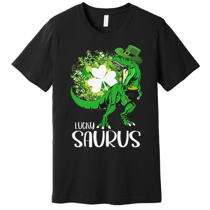 Clover Irish Flag Coins St Patricks Day Lucky Saurus Premium T-Shirt