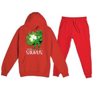 Clover Irish Flag Coins St Patricks Day Lucky Saurus Premium Hooded Sweatsuit Set