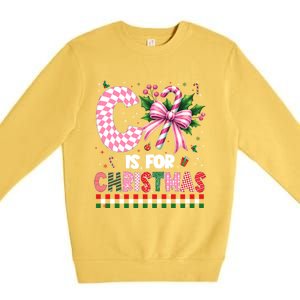 C Is For Christmas Xmas Coquette Bow Santa Cute Gift Premium Crewneck Sweatshirt