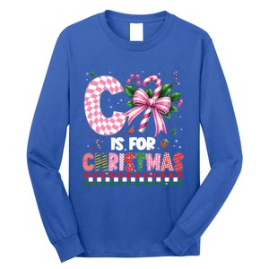 C Is For Christmas Xmas Coquette Bow Santa Cute Gift Long Sleeve Shirt