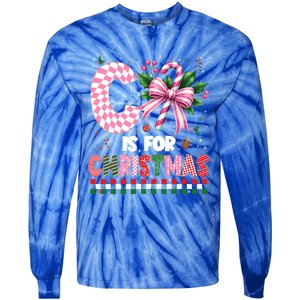 C Is For Christmas Xmas Coquette Bow Santa Cute Gift Tie-Dye Long Sleeve Shirt