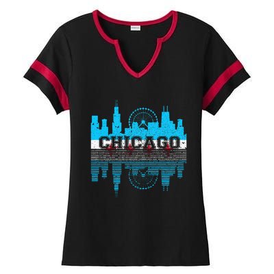 Chicago Illinois Flag City Skyline Chi Town Pride City Flag Ladies Halftime Notch Neck Tee