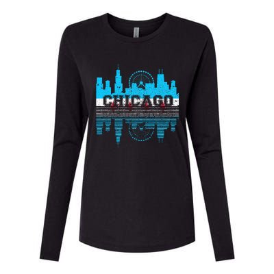 Chicago Illinois Flag City Skyline Chi Town Pride City Flag Womens Cotton Relaxed Long Sleeve T-Shirt