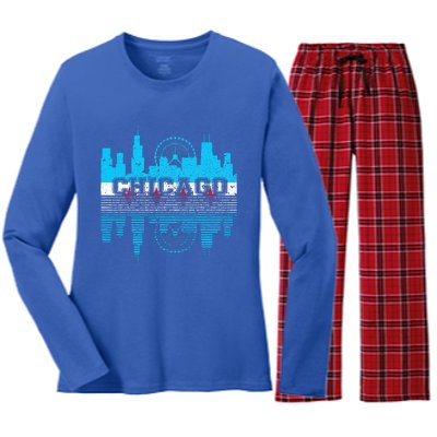 Chicago Illinois Flag City Skyline Chi Town Pride City Flag Women's Long Sleeve Flannel Pajama Set 