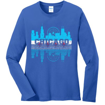 Chicago Illinois Flag City Skyline Chi Town Pride City Flag Ladies Long Sleeve Shirt