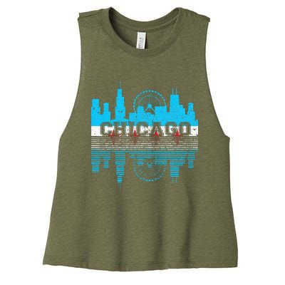 Chicago Illinois Flag City Skyline Chi Town Pride City Flag Women's Racerback Cropped Tank