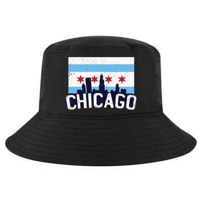 Chicago Illinois Flag City Skyline Chi Town Pride City Flag Cool Comfort Performance Bucket Hat