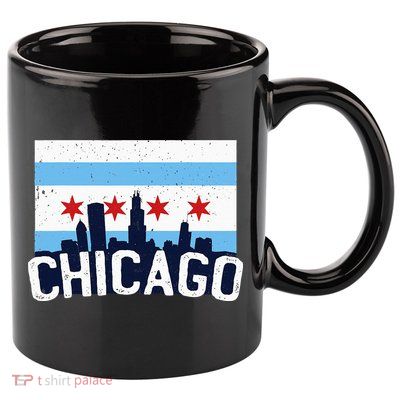 Chicago Illinois Flag City Skyline Chi Town Pride City Flag 11oz C Handle Ceramic Mug