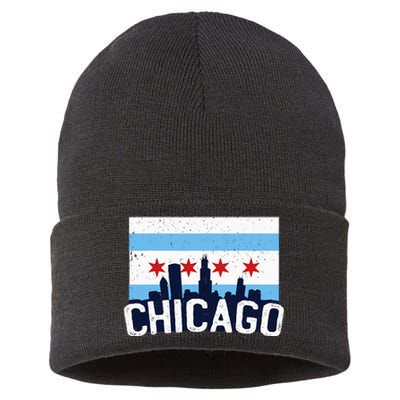 Chicago Illinois Flag City Skyline Chi Town Pride City Flag Sustainable Knit Beanie