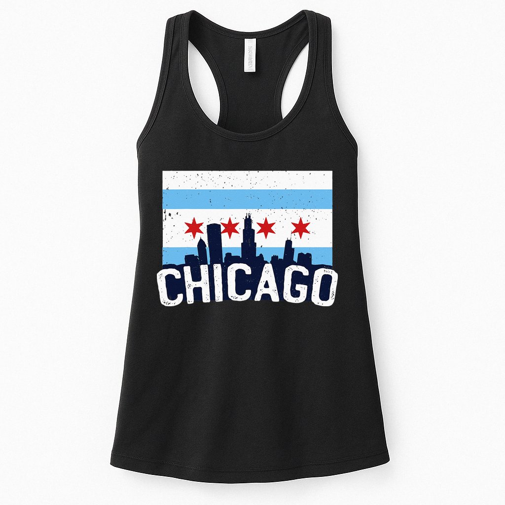 Chicago Illinois Flag City Skyline Chi Town Pride City Flag Womens Tank Top