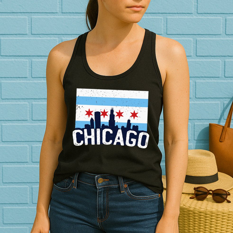 Chicago Illinois Flag City Skyline Chi Town Pride City Flag Womens Tank Top