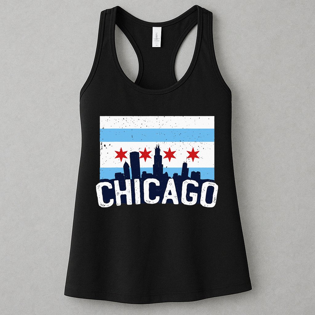 Chicago Illinois Flag City Skyline Chi Town Pride City Flag Womens Tank Top