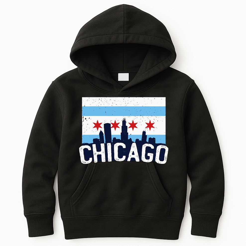 Chicago Illinois Flag City Skyline Chi Town Pride City Flag Kids Hoodie