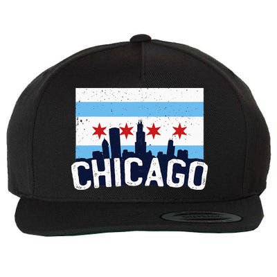 Chicago Illinois Flag City Skyline Chi Town Pride City Flag Wool Snapback Cap