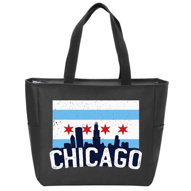 Chicago Illinois Flag City Skyline Chi Town Pride City Flag Zip Tote Bag