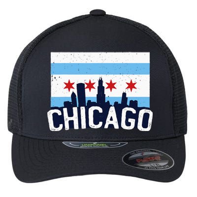 Chicago Illinois Flag City Skyline Chi Town Pride City Flag Flexfit Unipanel Trucker Cap