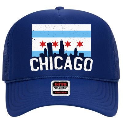 Chicago Illinois Flag City Skyline Chi Town Pride City Flag High Crown Mesh Back Trucker Hat