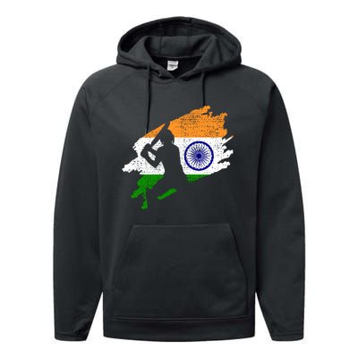 Cricket India Flag Jersey Vintage Gift Performance Fleece Hoodie