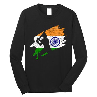 Cricket India Flag Jersey Vintage Gift Long Sleeve Shirt