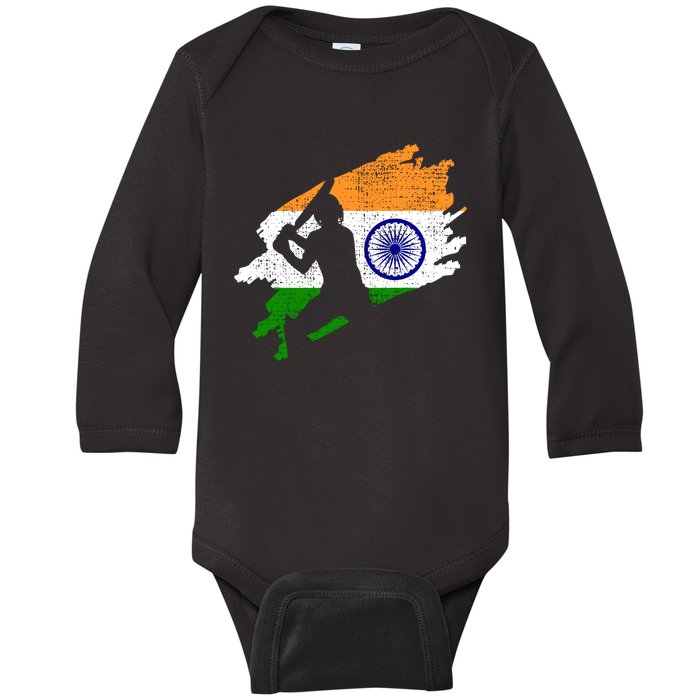 Cricket India Flag Jersey Vintage Gift Baby Long Sleeve Bodysuit