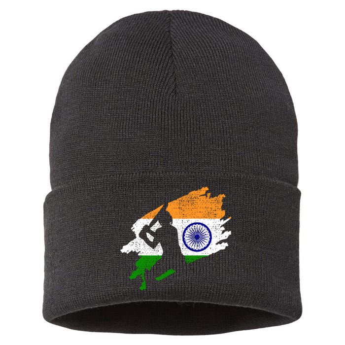 Cricket India Flag Jersey Vintage Gift Sustainable Knit Beanie