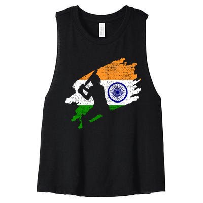 Cricket India Flag Jersey Vintage Gift Women's Racerback Cropped Tank