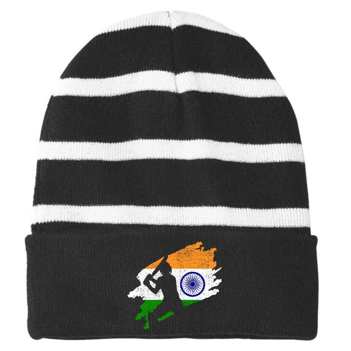 Cricket India Flag Jersey Vintage Gift Striped Beanie with Solid Band