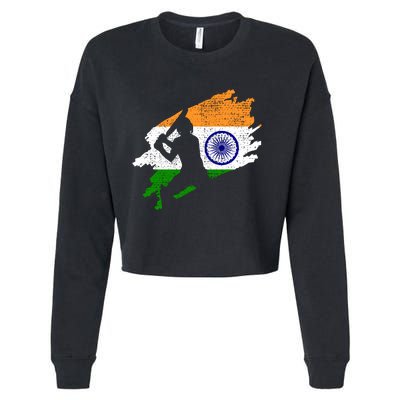 Cricket India Flag Jersey Vintage Gift Cropped Pullover Crew