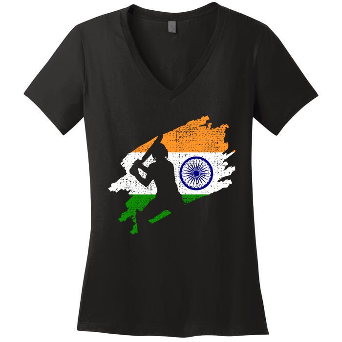 Cricket India Flag Jersey Vintage Gift Women's V-Neck T-Shirt