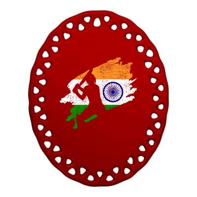 Cricket India Flag Jersey Vintage Gift Ceramic Oval Ornament