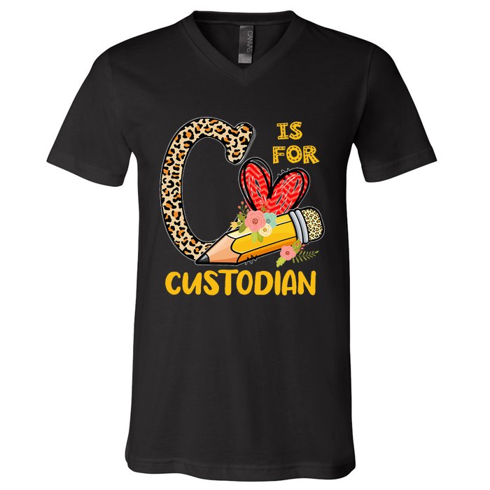 C Is For Custodian Appreciation V-Neck T-Shirt