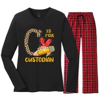 C Is For Custodian Appreciation Women's Long Sleeve Flannel Pajama Set 