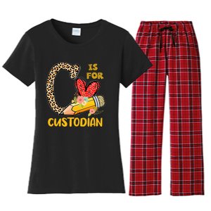 C Is For Custodian Appreciation Women's Flannel Pajama Set