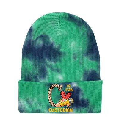 C Is For Custodian Appreciation Tie Dye 12in Knit Beanie