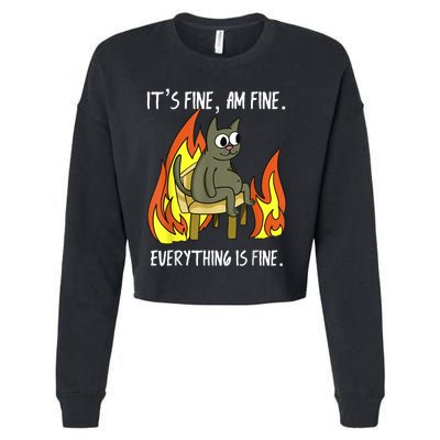 Cat ItS Fine IM Fine Everything Is Fine Cropped Pullover Crew