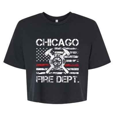 Chicago Illinois Fire Department Thin Red Line Fireman Bella+Canvas Jersey Crop Tee