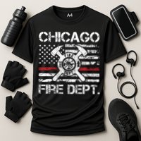 Chicago Illinois Fire Department Thin Red Line Fireman Cooling Performance Crew T-Shirt