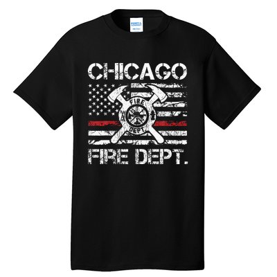 Chicago Illinois Fire Department Thin Red Line Fireman Tall T-Shirt